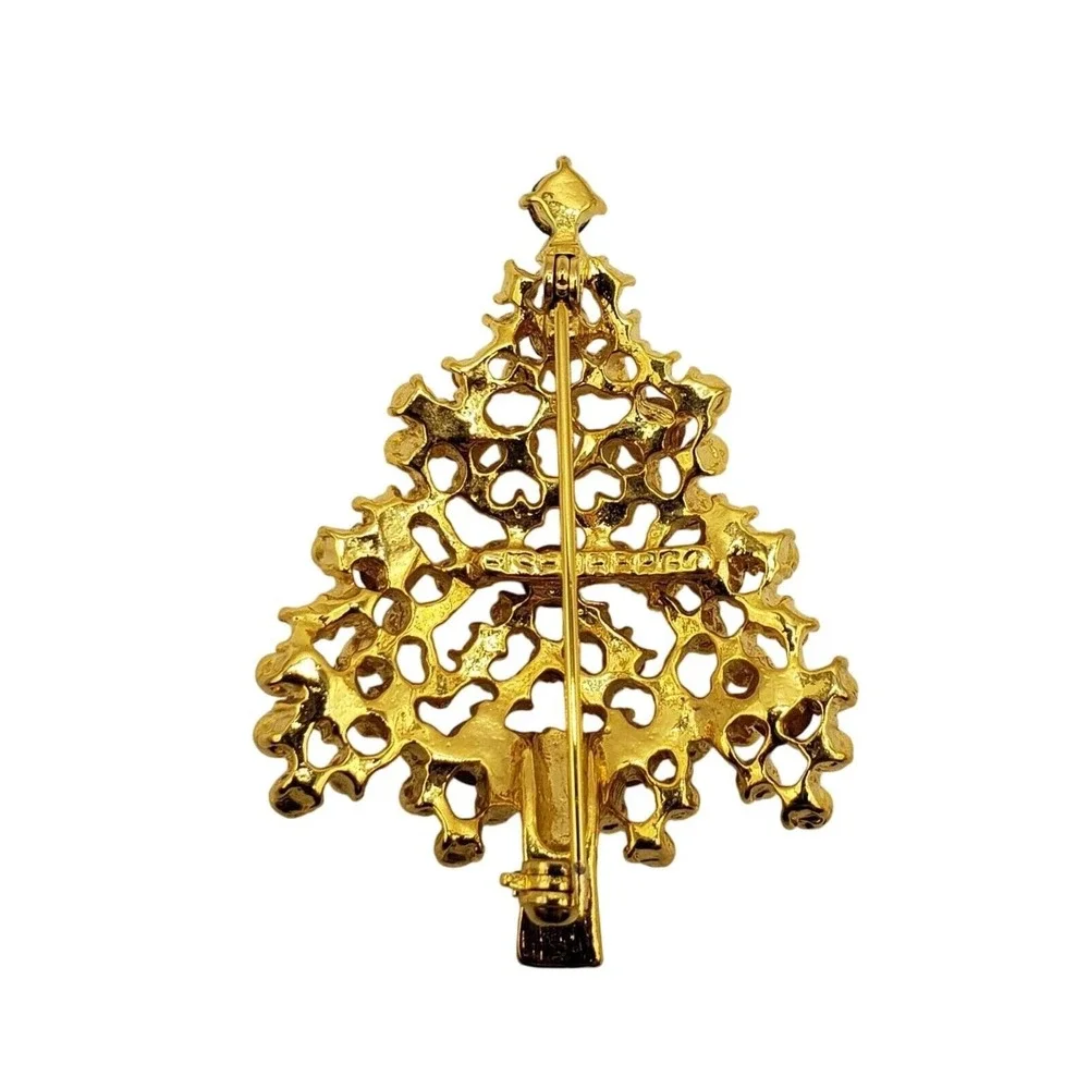 Vintage Christmas Tree Brooch Lapel Stick Pin Eisenberg Avon Holiday Rhinestone